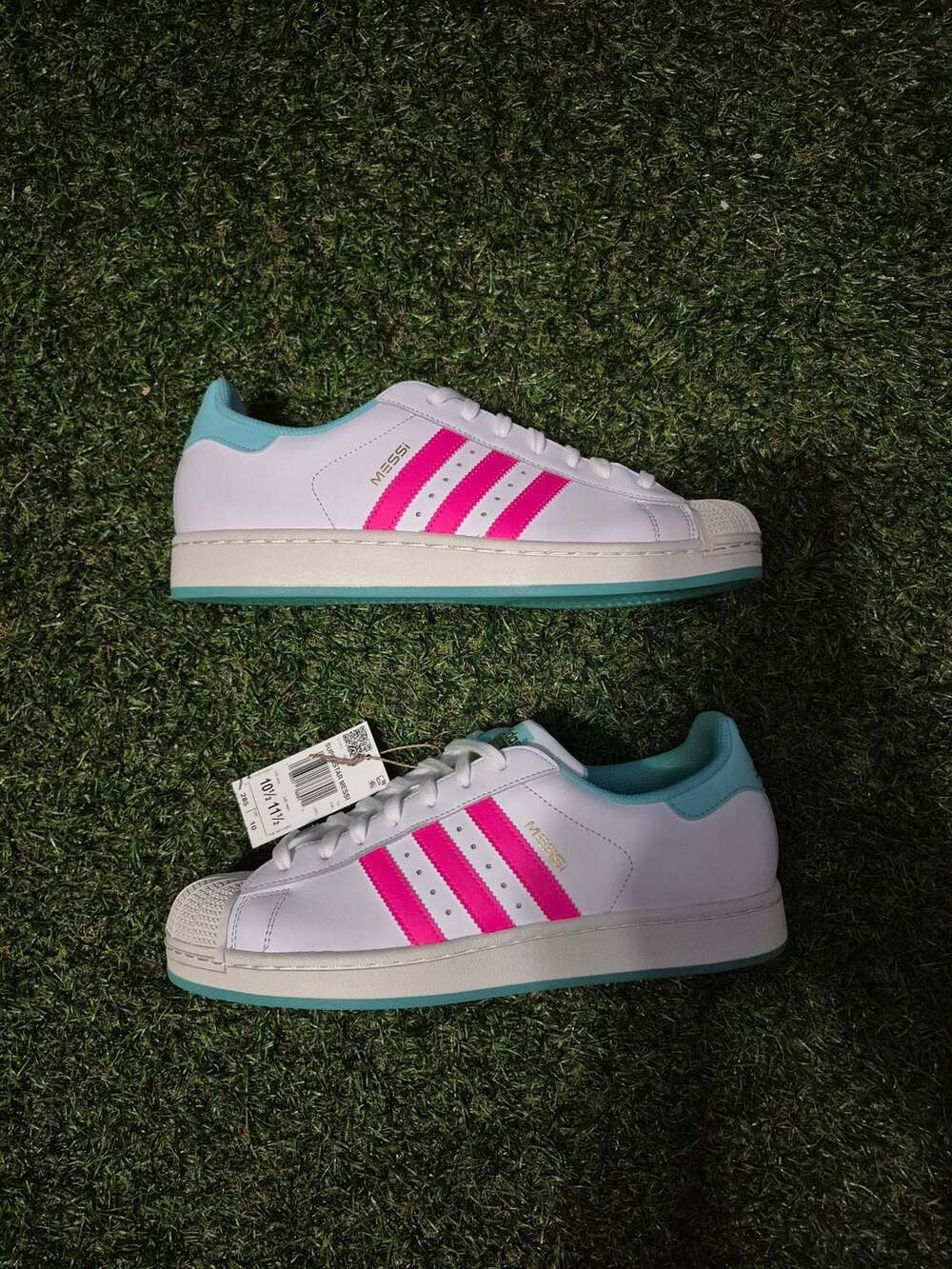 Adidas Superstar Messi Size 10.5 White Lucid Pink Flash Aqua